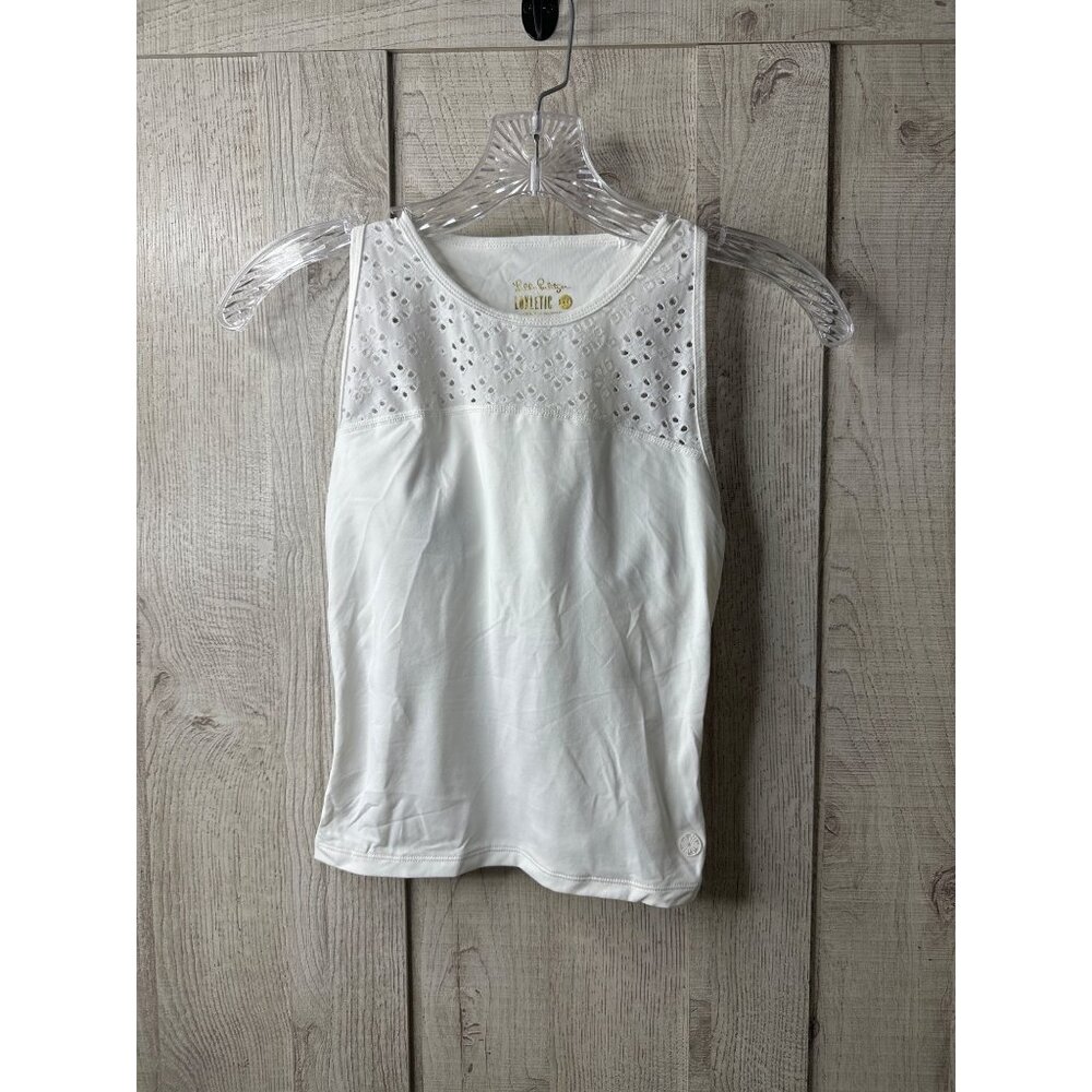Lilly Pulitzer Luxletic White Tank Eyelet Detail & Racerback Top Womens XXS